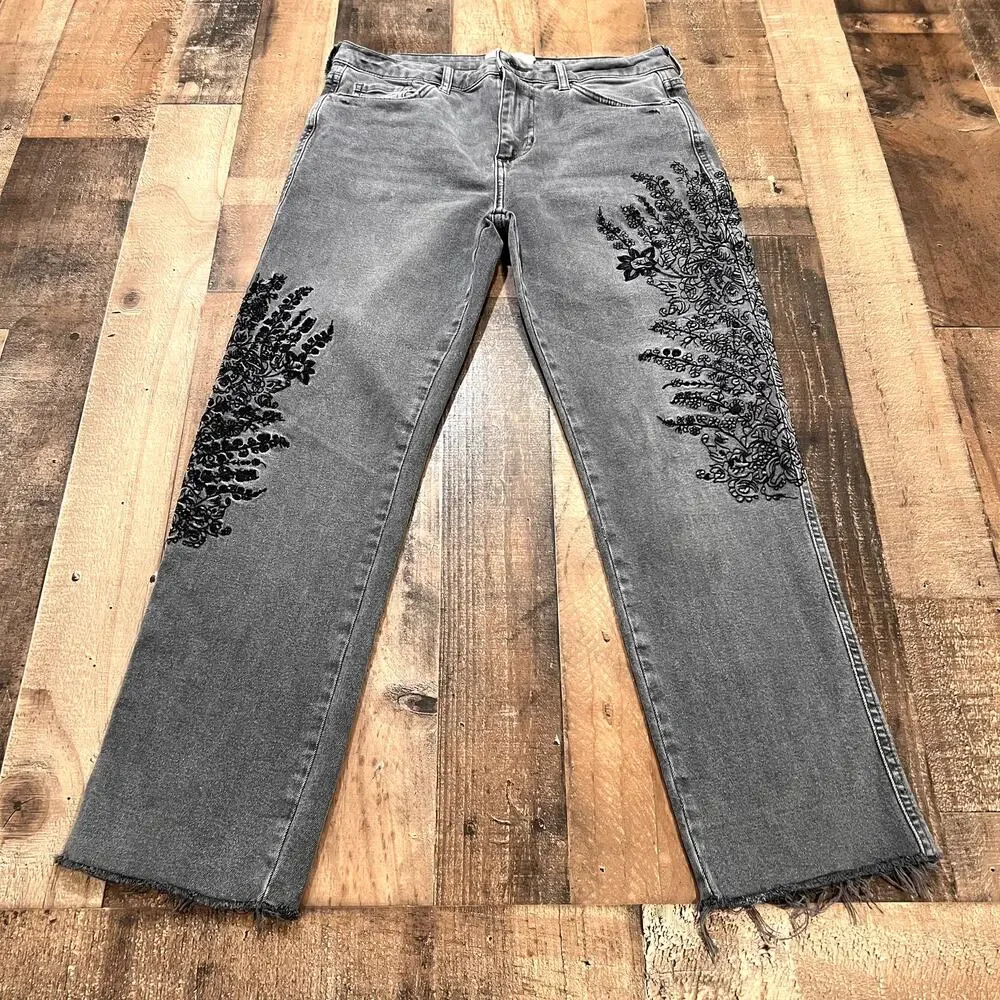 We The Free People Embroidered Girlfriend Jeans